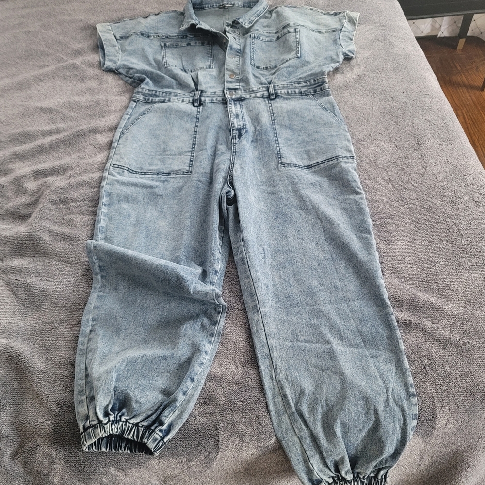 Fashion Nova Light Blue Denim Jumpsuit